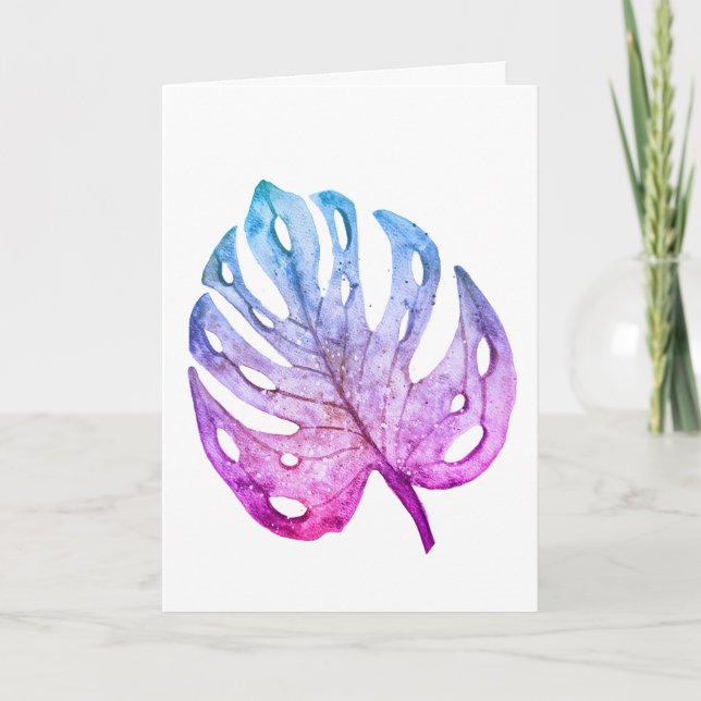 Monstera blad i lila nyanser kort (Framsida)