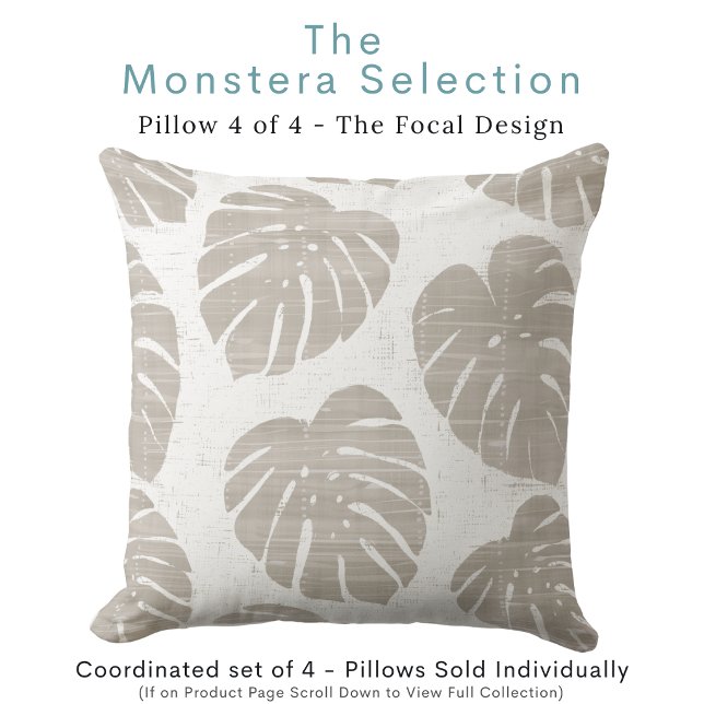 Monstera blad kastkudde kudde (Supplies the recognizable coastal personality and becomes the hero of the arrangement.)
