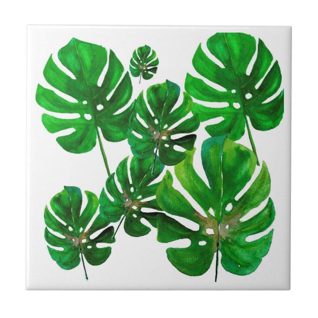 Monstera blad keramisk platta kakelplatta (Framsidan)