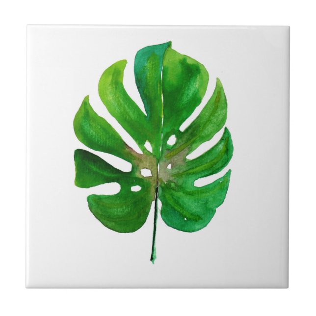Monstera blad keramisk platta kakelplatta (Framsidan)