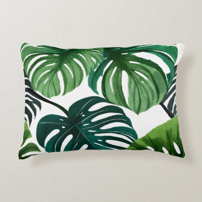 Monstera blad Modern Akvarell Botanisk Prydnadskudde (Framsidan)