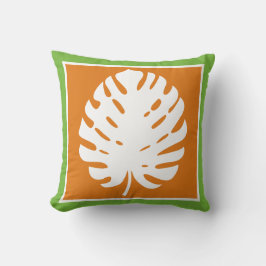 Monstera blad orange vit kustmodern kudde