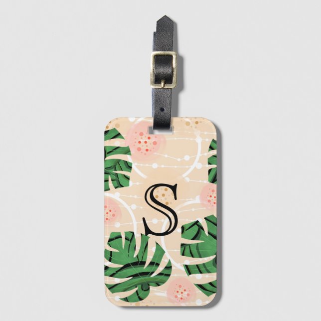 Monstera blad på rosa.  bagagebricka (Framsida vertikal)