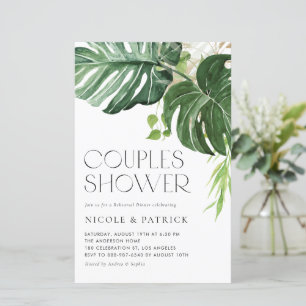 Monstera blad sommarpar Babyshower-inbjudan