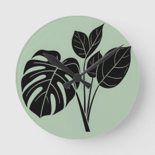Monstera blad Tropisk minimalistisk Salvia Rund Klocka