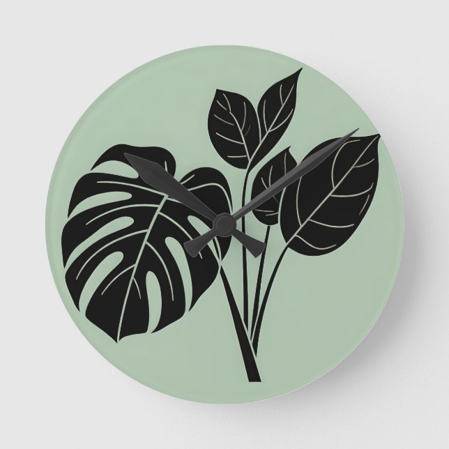 Monstera blad Tropisk minimalistisk Salvia Rund Klocka (Framsida)