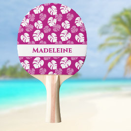 Monstera blad Tropisk Rosa Vitt Magenta Monogram Pingisracket