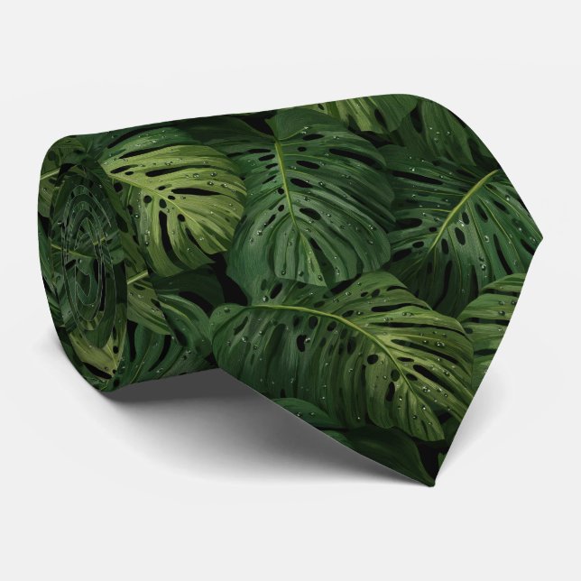 Monstera blad Tropiskt Mönster Slips (Rullad)