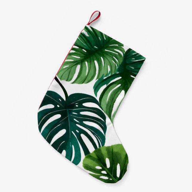 Monstera blad Vattenfärg Liten Julstrumpa (Framsidan (Hängande))