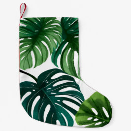 Monstera blad Vattenfärg Liten Julstrumpa