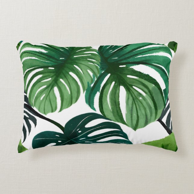 Monstera blad vattenfärg modern botanik prydnadskudde (Framsidan)
