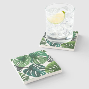 Monstera blad vattenfärg modern botanik stenunderlägg