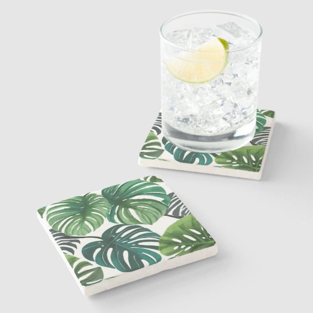 Monstera blad vattenfärg modern botanik stenunderlägg (Sidan)