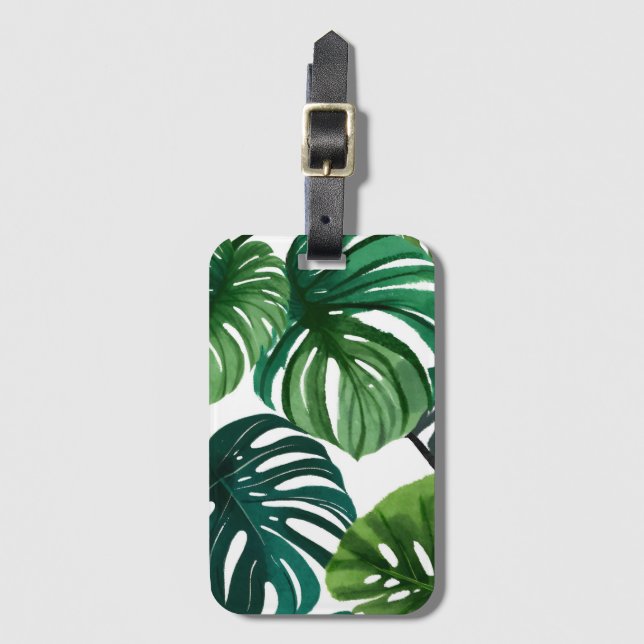 Monstera blad vattenfärg modern botanisk bagagebricka (Framsida vertikal)