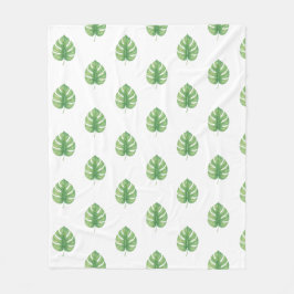 Monstera bladgrön design. fleecefilt