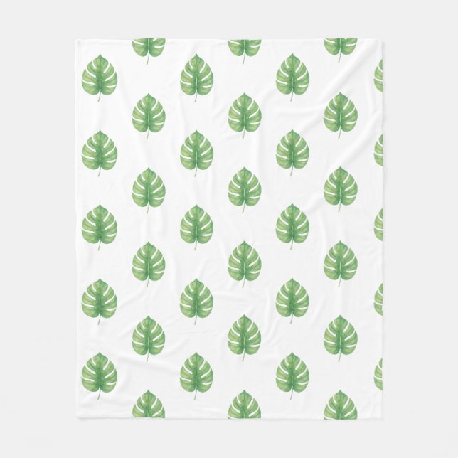Monstera bladgrön design.  fleecefilt (Framsidan)
