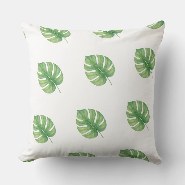 Monstera bladgrön design.  kudde (Framsida)