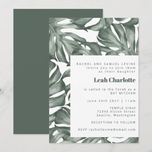 Monstera botaniska vattenfärgsGrönten Bat mitzvah Inbjudningar