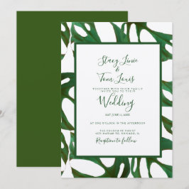 Monstera Botaniskt Blad Grön Bröllop  Brun Inbjudningar