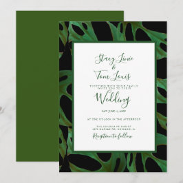 Monstera Botaniskt Blad Grön Bröllop Svart Inbjudningar