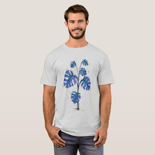 Monstera deliciosa blue version t shirt (Hel framsida)