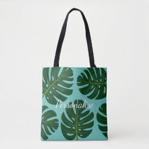 Monstera Deliciosa handflatan löv blommigt tryck t Tygkasse