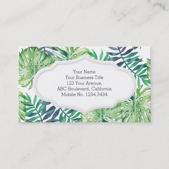 Monstera Deliciosa Hawaiian Island Tropikernas Löv Visitkort (Framsida)