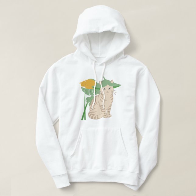Monstera Deliciosa Katt Kittel Sovande Växtälskare Hoodie (Design framsida)