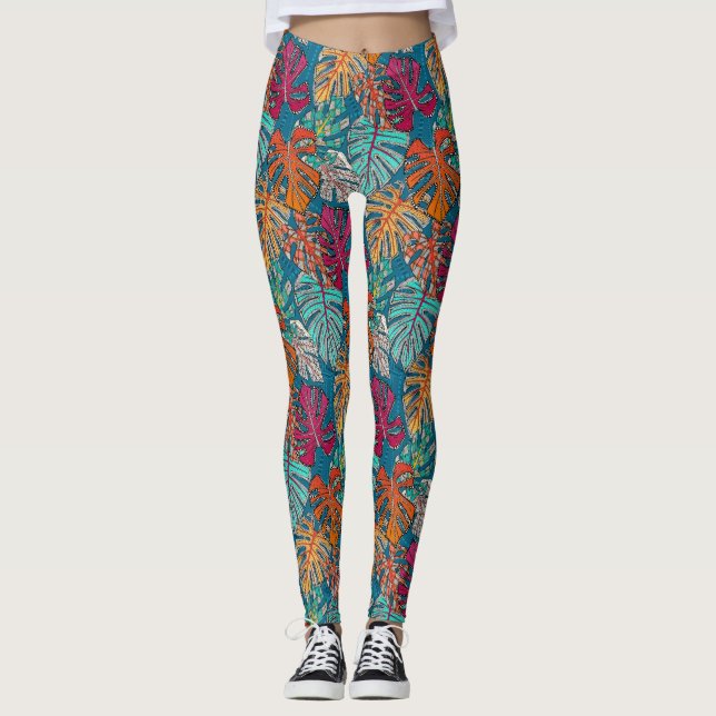 monstera deliciosa peacock leggings (Framsida)