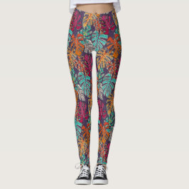 Monstera deliciosa plommon leggings