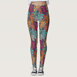 Monstera deliciosa plommon leggings