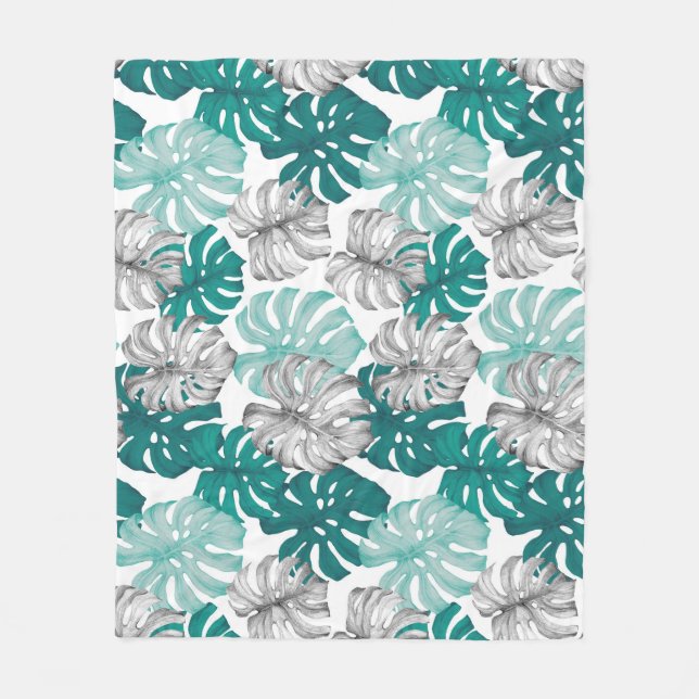 Monstera Duo Tone: Minimala Tropikar Fleecefilt (Framsidan)
