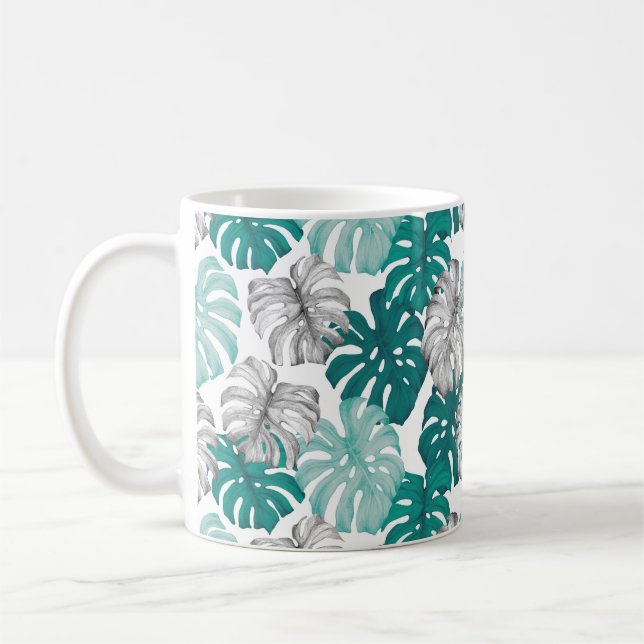 Monstera Duo Tone: Minimala Tropikar Kaffemugg (Vänster)