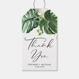 Monstera Greenery Sommar Bröllop Tack Presentetikett