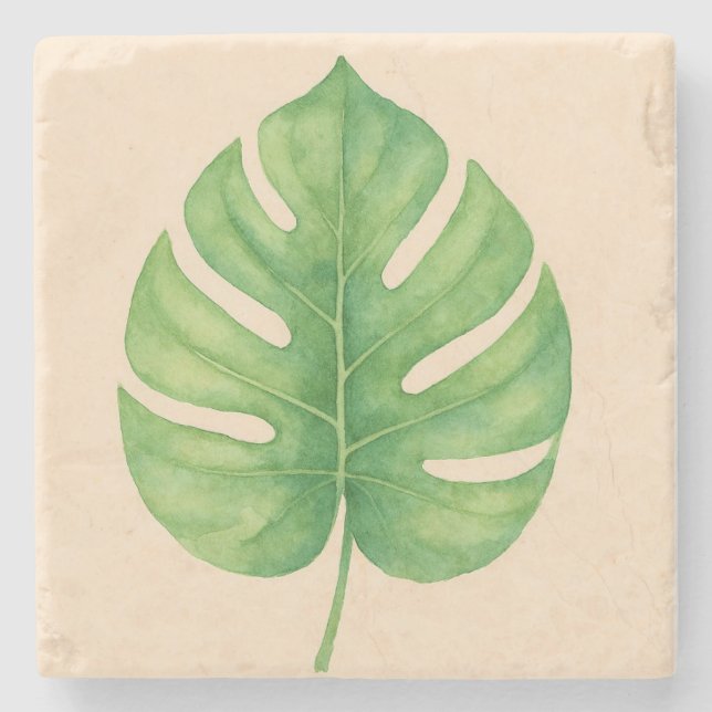 Monstera Grön Blad Design.  Stenunderlägg (Framsidan)