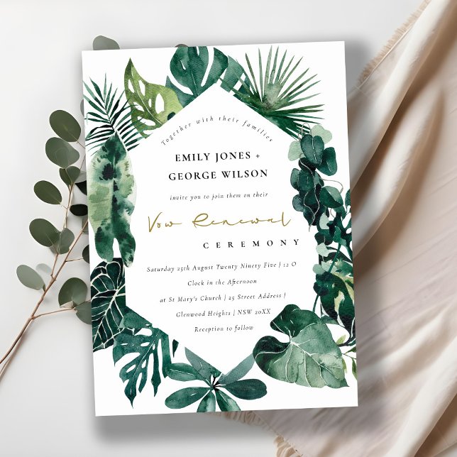 Monstera Grönt Fauna Hexagonal Vow Renewal Inbjuda Tack Kort (Skapare uppladdad)