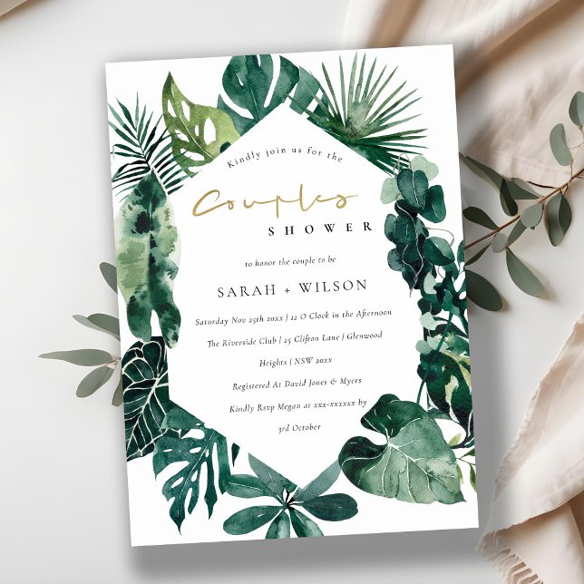 Monstera Grönt Leafy Hexagonal Par Shower Card Tack Kort (Skapare uppladdad)