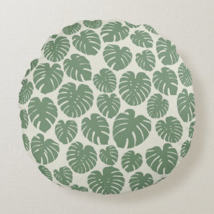 Monstera - Grönt Rund Kudde