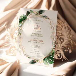 Monstera Guld & Grönt Möhippa Geometric Inbjudningar