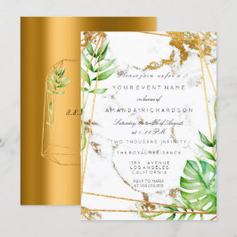 Monstera Guld Polygonal Ram Greenery Marmor Inbjudningar