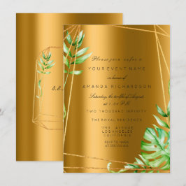 Monstera Guld Polygonal Ram Växter Bröllop Inbjudningar