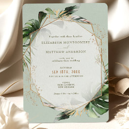 Monstera Guld Watercolor Wedding bjudande Inbjudningar