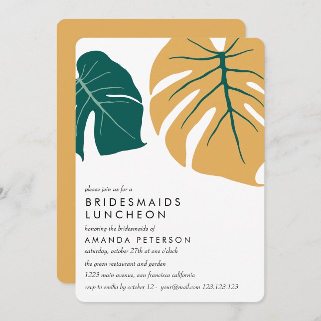 Monstera-Gult | Bridesmaids Luncheon Bröllop Inbjudningar (Fram/baksida)