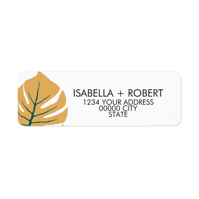 Monstera | GULT | Modern tropiska Bröllop Returadress Etikett (Framsidan)