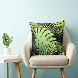 Monstera handflatan lämnar den tropiska djungeln d kudde