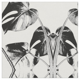 Monstera handflatan lämnar tropiska svarta och vi tyg
