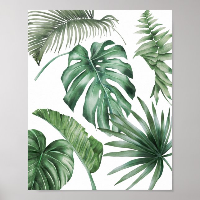 Monstera Handflatan Löv Tropical Modern Watercolor Poster (Framsidan)