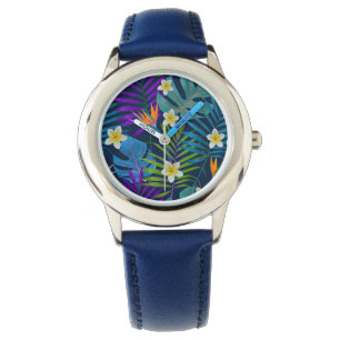 Monstera Handflatan Träd Plumeria Birds of Paradi Armbandsur
