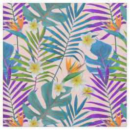 Monstera Handflatan Träd Plumeria Birds of Paradis Tyg