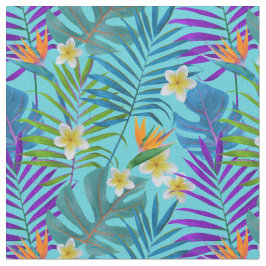 Monstera Handflatan Träd Plumeria Birds of Paradis Tyg